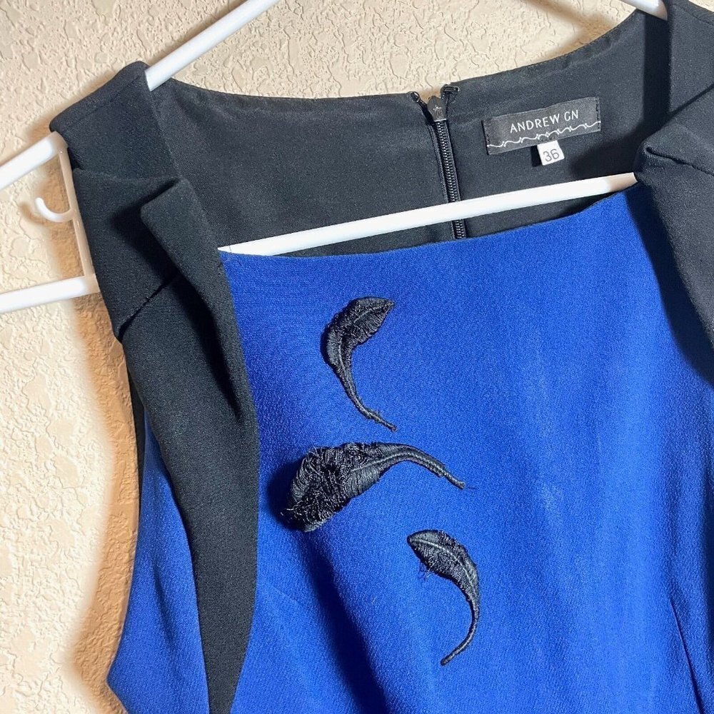 Andrew Gn Bodycon Dress Women Sz 36‎ US 2-4 Blue Sleeveless Embroidered Cocktail - Picture 3 of 12